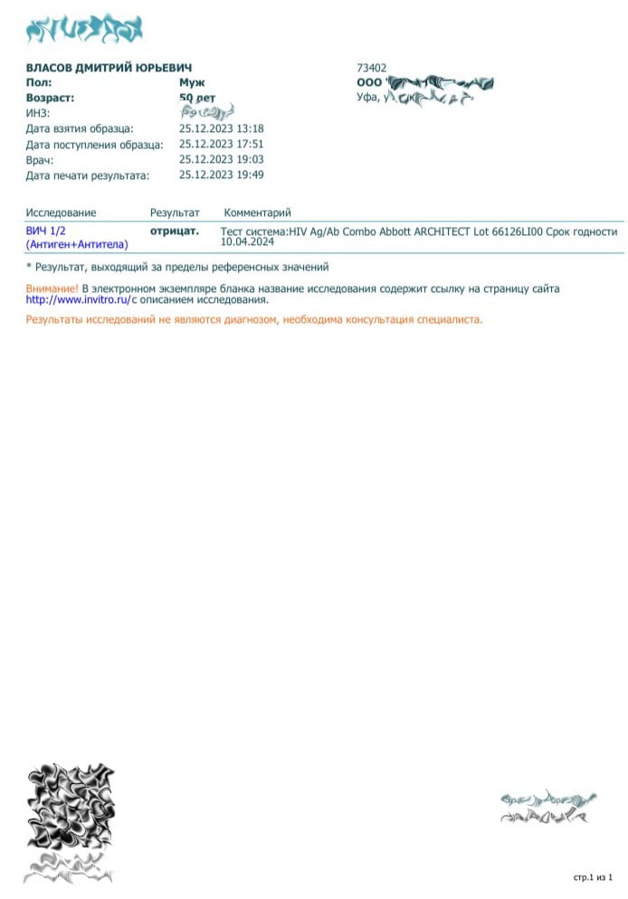 Купить готовый результат анализа крови на ВИЧ в Уфе - МедосмотрУфа